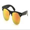 Classic Half Rim Round Vintage Retro Sunglasses (Matte Black, Orange Mirror) view 2