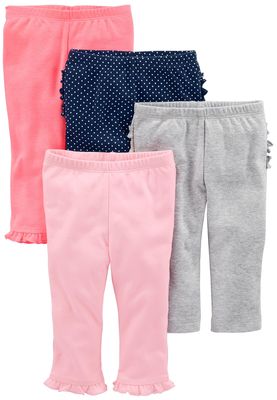 Simple Joys by Carter's Baby 4-pack Pant, Pink/Grey/Navy Ruffle, Preemie
