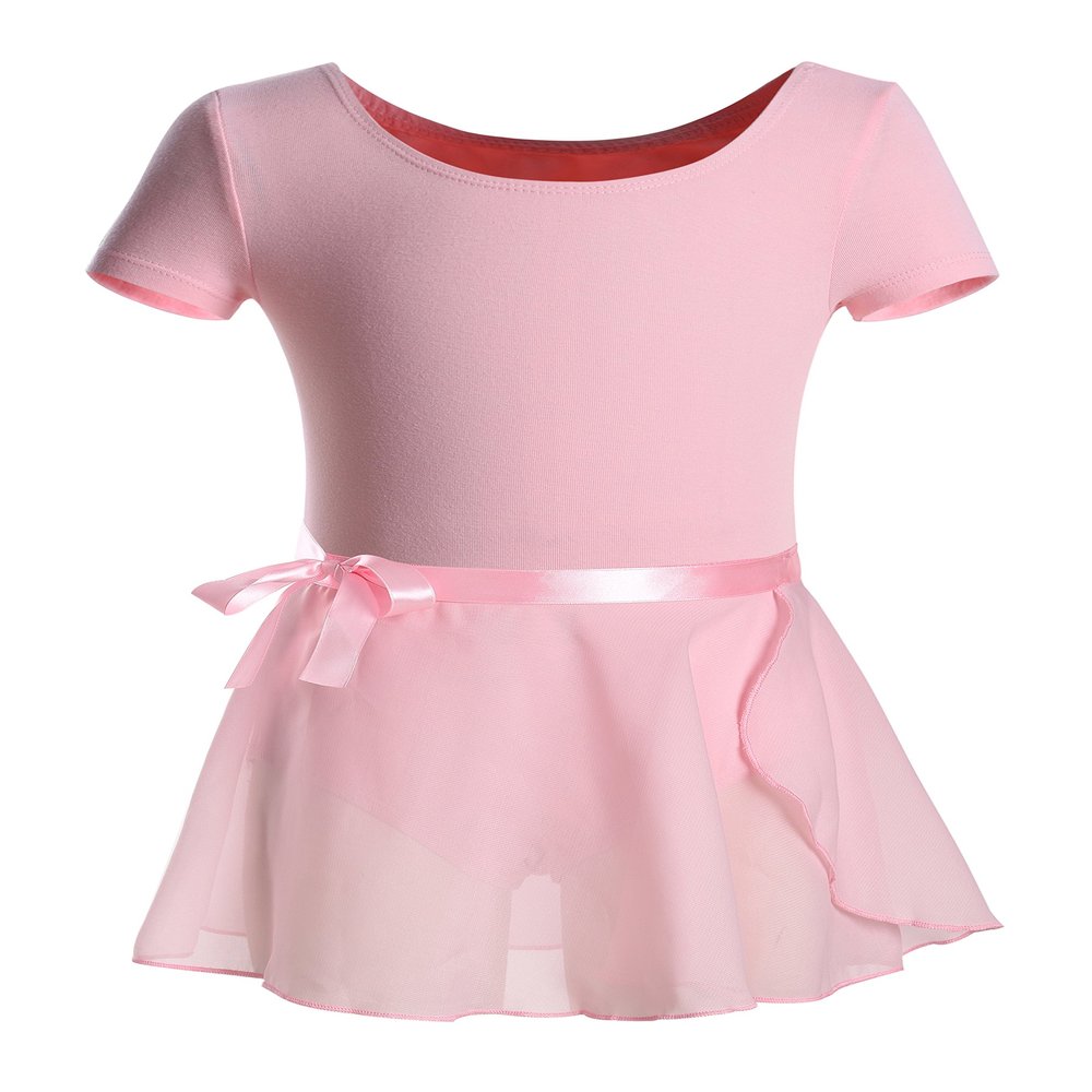 DANSHOW Girls Short Sleeve Leotard with Skirt Kids Dance Ballet Tutu Dresses(3027-XL-08)