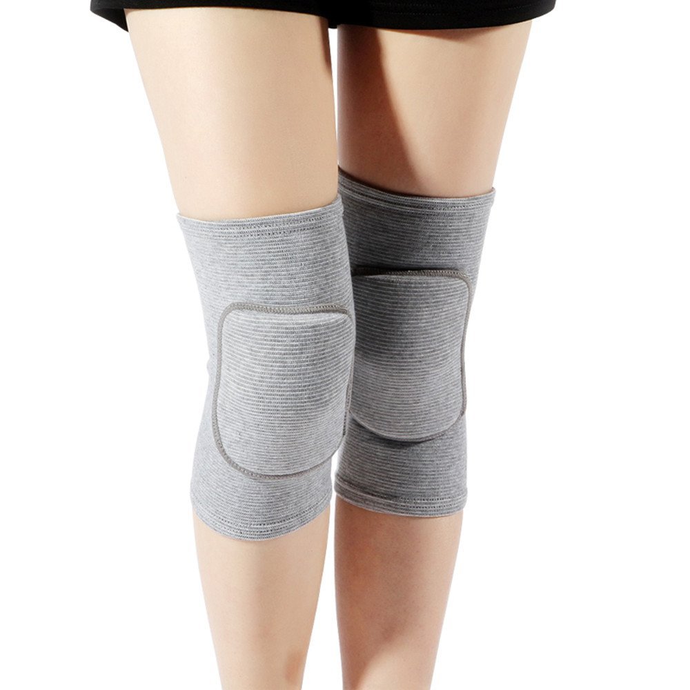 LZEEM Soft Kneepads Cotton Volleyball Tennis 1 Pair-Women Pole Dance Yoga Knee Protector Guards for Athletic Use Adult Cycling Gym Workout Exercise Skating Knee Brace Support With Sponge (Gray, L)