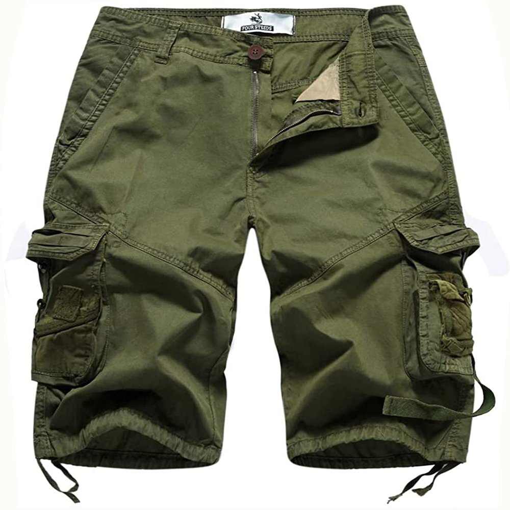 FOURSTEEDS Womens Casual Regular Fit Multi-Pockets Camouflage Twill Cotton Hiking Beach Bermuda Cargo Shorts US 14 Army Green