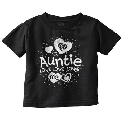 Auntie Loves Me Adorable Cute Niece Youth T Shirt Tee Girls Black