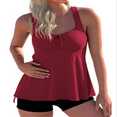 Hilor Womens Plus Size Tankini Swimsuits Flattering Two Piece Bathing Suits Loose Fit Swimwear with Shorts Burgundy 24