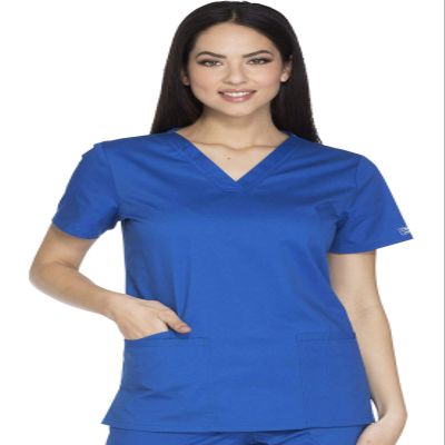 Scrubs for Women Workwear Core Stretch V-Neck Top, Soft Brushed Twill Plus Size WW630, XS, Blue