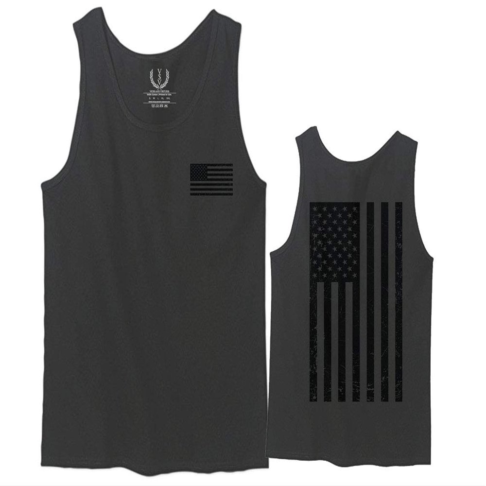 0021. Vintage American Flag United States of America Military us USA Patriotic Style Men's Tank Top (Charcoal, X-Large)