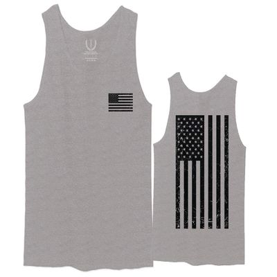 0021. Vintage American Flag United States of America Military us USA Patriotic Style Men's Tank Top (Light Gray X-Large)