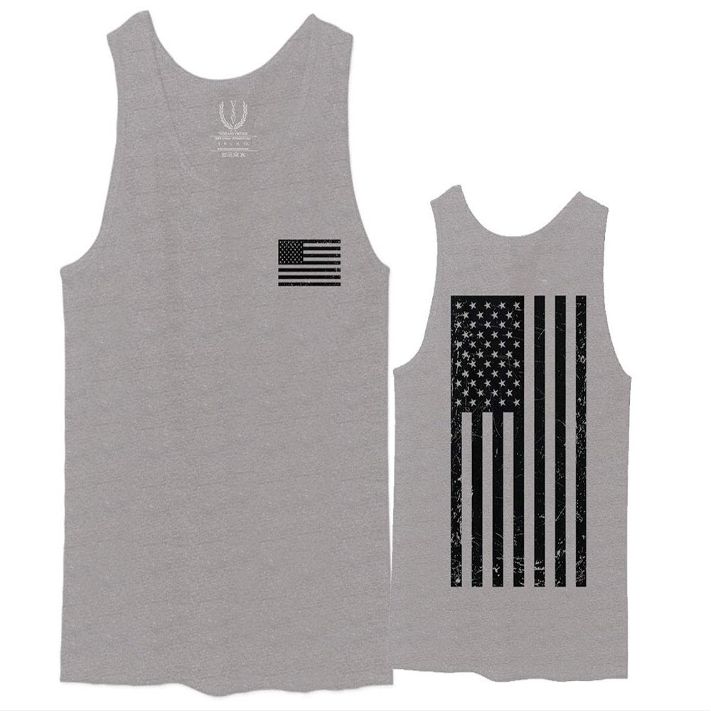 0021. Vintage American Flag United States of America Military us USA Patriotic Style Men's Tank Top (Light Gray X-Large)