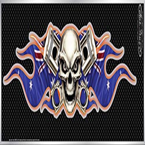HOT STUFF MERCHANDISE Large US Flag Skull Pistons AUTO Sticker, Large