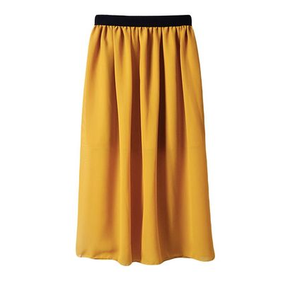 Legou Women's Double Layer Chiffon Elastic Waist Long Skirt Dark Yellow OneSize