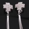 Grace Jun Bridal Silver Plated Rhinestone Crystal Long Tassel Clip on earrings Non Piercing for Women (23) view 4
