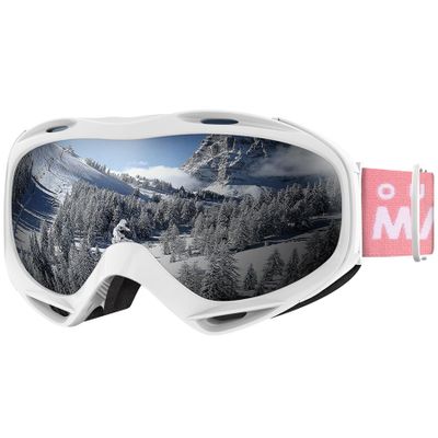 OutdoorMaster OTG Ski Goggles - Over Glasses Ski/Snowboard Goggles for Men, Women & Youth - 100% UV Protection (White Frame + VLT 11.5% Grey Lens)