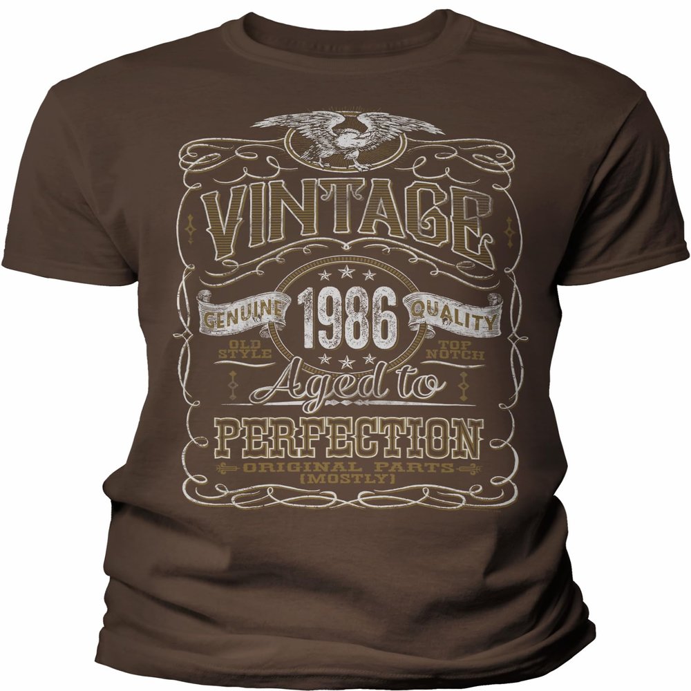 40th Birthday Gift Shirt for Men - Vintage 1986 Aged to Perfection - Brown-005-2X