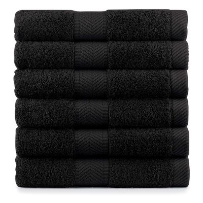 BY LORA Terry Cotton Hand Towels, Black, Set of 6