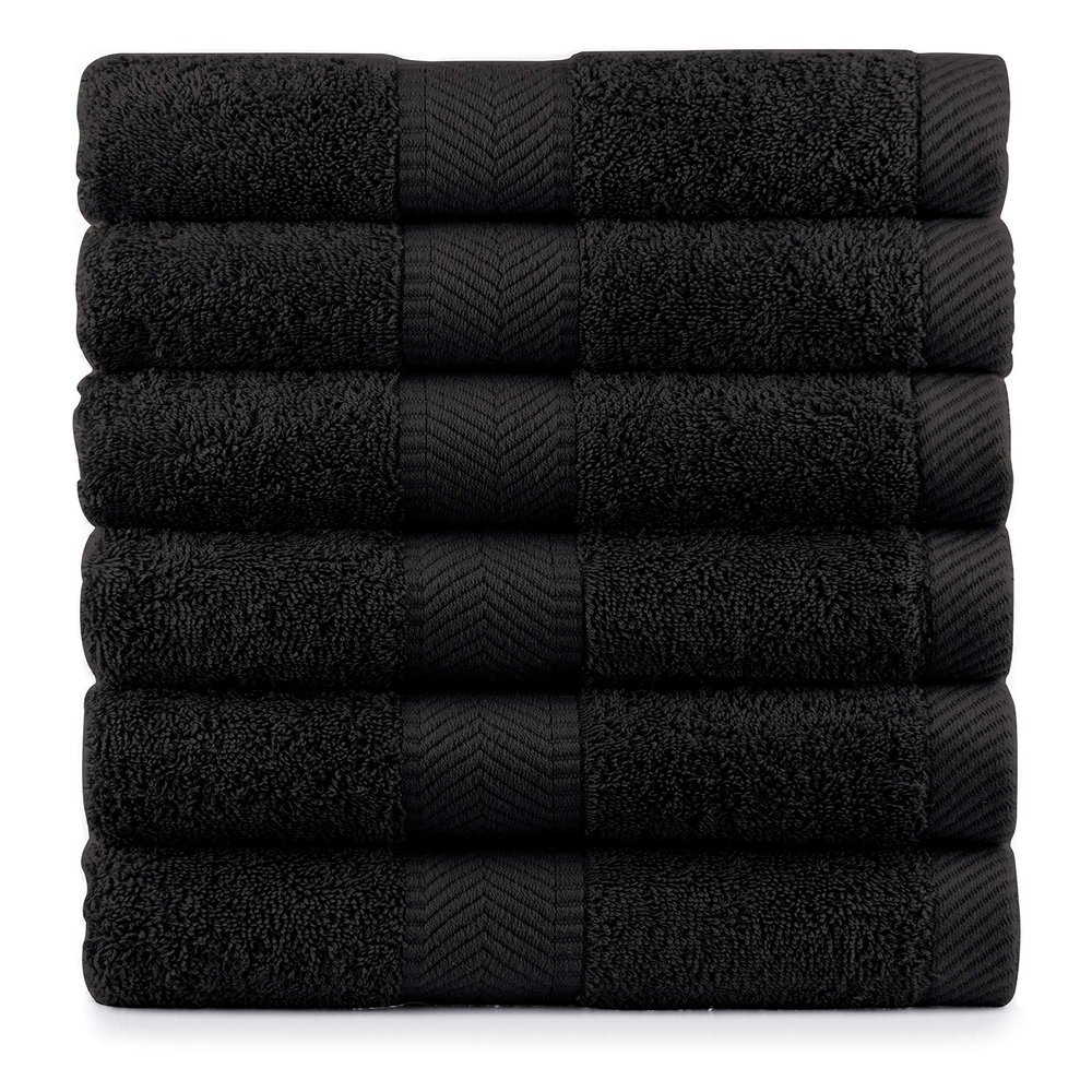 BY LORA Terry Cotton Hand Towels, Black, Set of 6