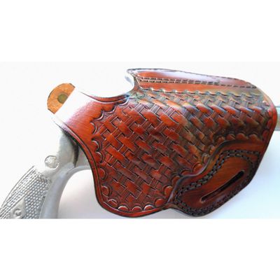 Cal38 Leather OWB Belt Basket Weave Holster for Smith and Wesson K-Frame Suitable Barrels up to 2.75 (Tan)