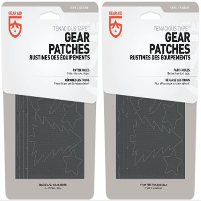 GEAR AID Tenacious Tape Gear Patches for Jacket Repair, Black Nylon, Camping, 3" x 20", 2 Pack