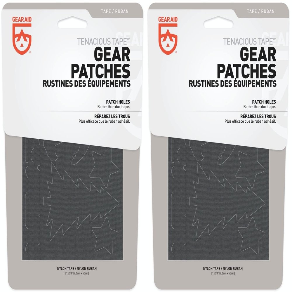 GEAR AID Tenacious Tape Gear Patches for Jacket Repair, Black Nylon, Camping, 3" x 20", 2 Pack