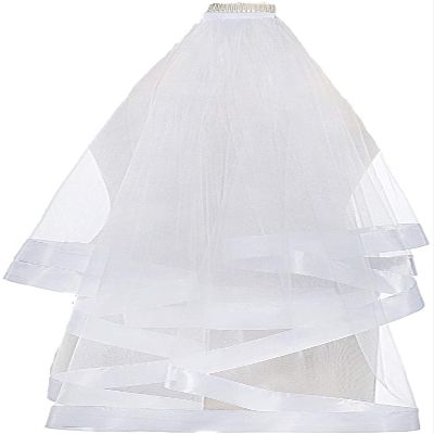 CharmingBridal Wide Ribbon Edge Short Wedding Bridal Veil with Comb White Ivory (Ivory)