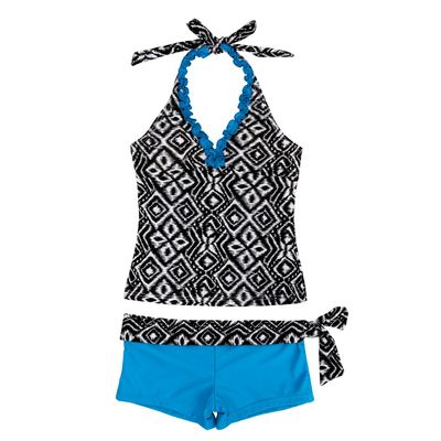 YiZYiF Big Girl's Youth Tie-Dye Swimwear Tankini Halter 2 Pieces Bathing Suit (10, Blue)