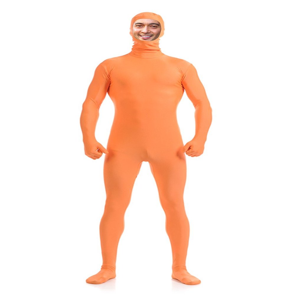 DreamHigh Men's Women's Polyester Spandex Full Body Costume Zentai Suit-Open Face (Orange, L)