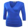 LL WT1255 Women's Deep V Neck 3/4 Sleeve Slim Fitted T-Shirt Casual Cross Surplice Wrap Tops S Royal_Brite view 1