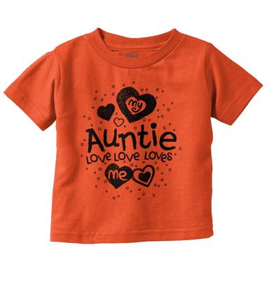 Auntie Loves Me Adorable Cute Niece Youth T Shirt Tee Girls Orange