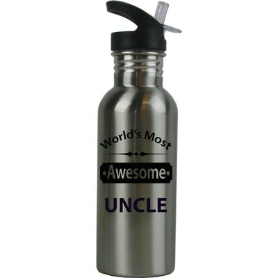 CustomGiftsNow World's Most Awesome Uncle Stainless Steel Water Bottle with Straw Top 20 Ounce 600ml Sport Water Bottle