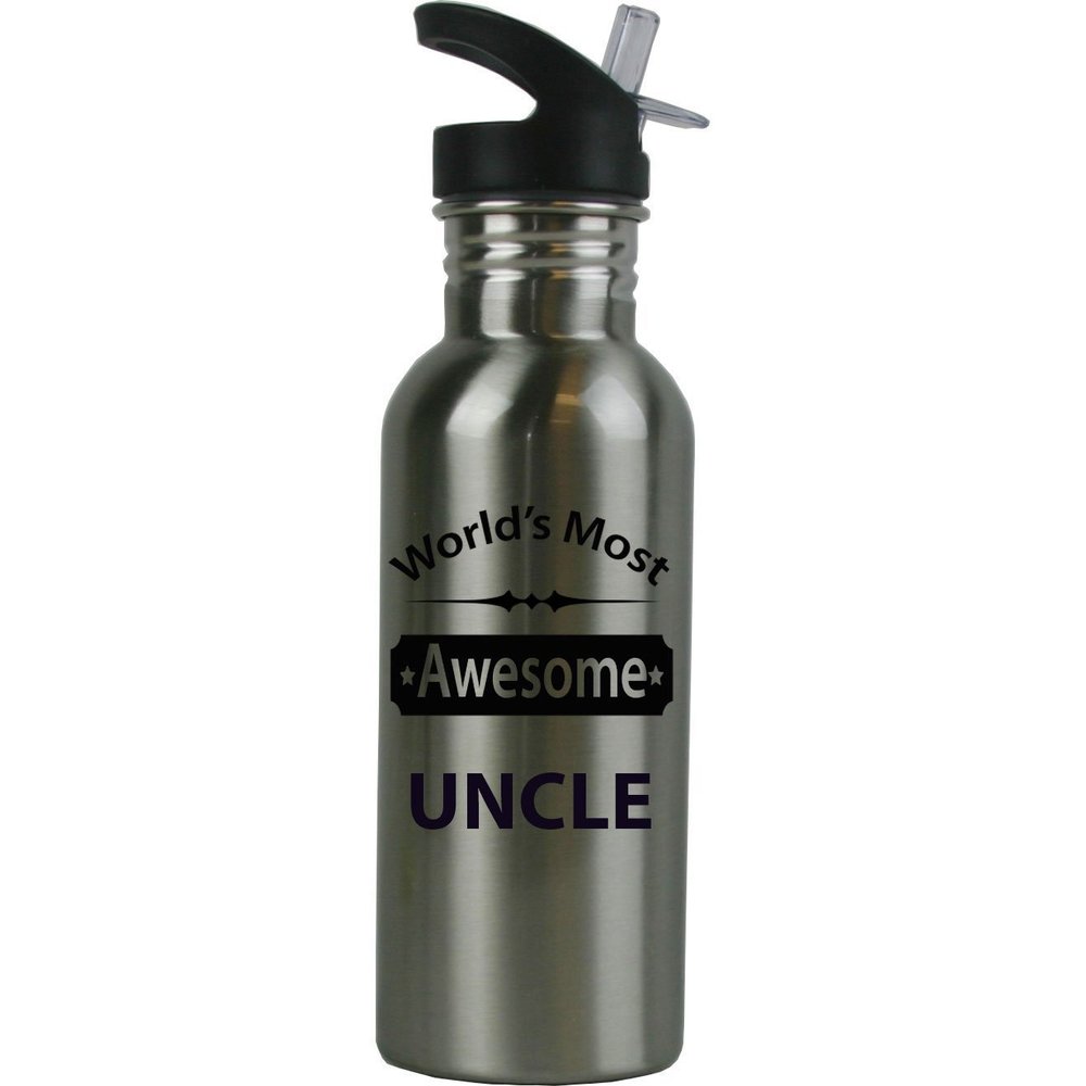 CustomGiftsNow World's Most Awesome Uncle Stainless Steel Water Bottle with Straw Top 20 Ounce 600ml Sport Water Bottle