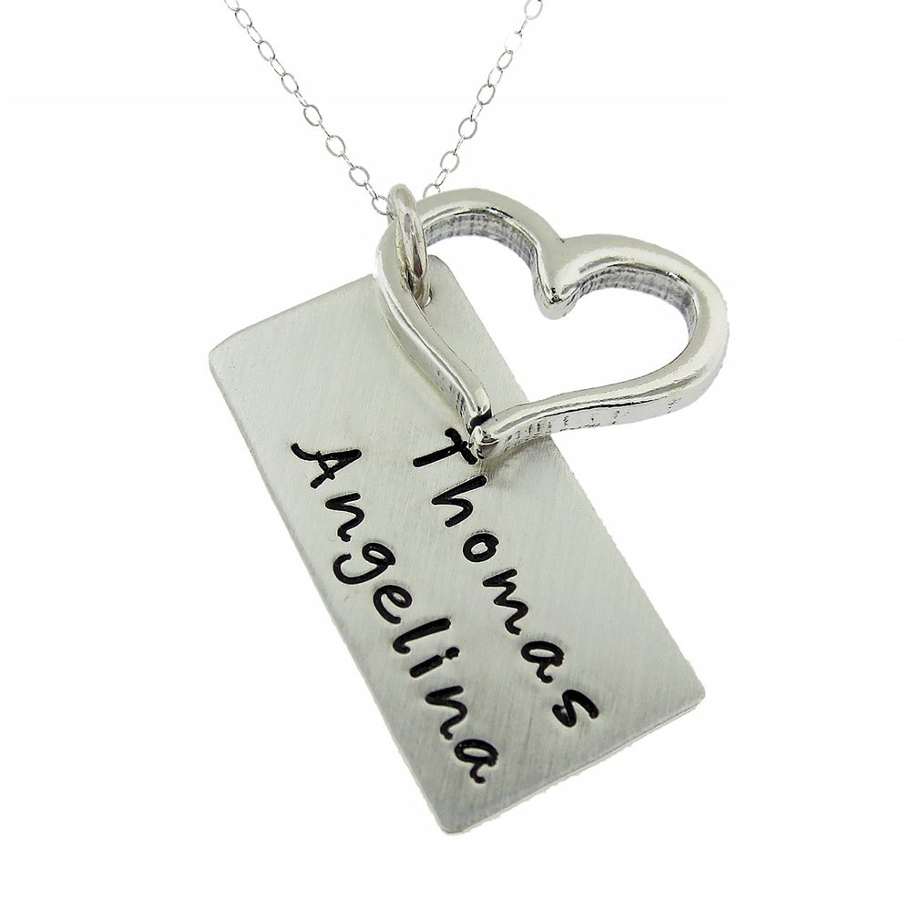 Always Together Personalized Sterling Silver Two Name Necklace. Includes Sterling Silver Heart and choice of Sterling Silver Chain. Gifts for Her, Mother, Wife, Grandmother, Girlfriend, or Loved One