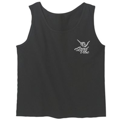 0012. Good Vibe Bones Hand Shaka Cool Vintage Hipster Graphic Men's Tank Top (Charcoal, Large)