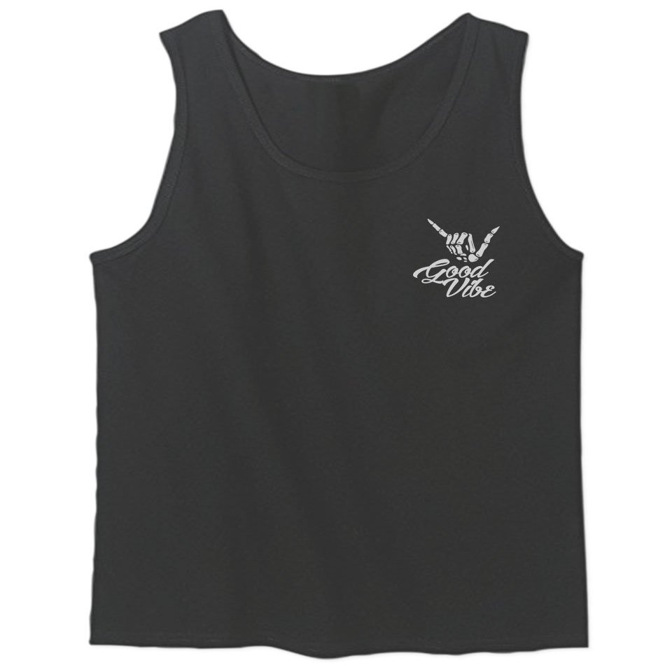 0012. Good Vibe Bones Hand Shaka Cool Vintage Hipster Graphic Men's Tank Top (Charcoal, Large)