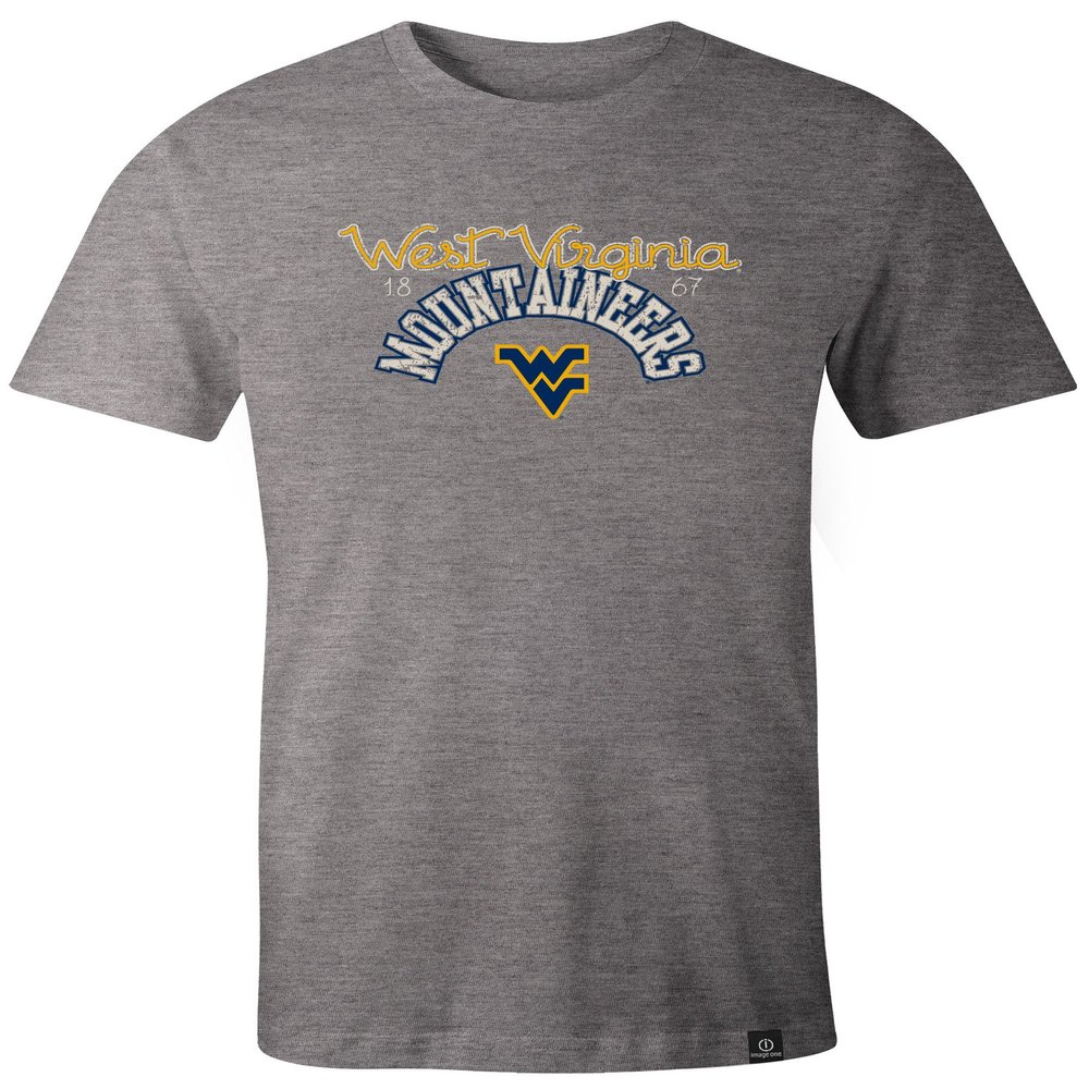 NCAA West Virginia Mountaineers Adult Women NCAA Classic Arch Script Image One Women's Triblend Short sleeve T-Shirt, Medium,HeatherGrey