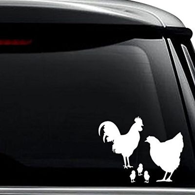 Chicken Family Farm Decal Sticker For Use On Laptop, Helmet, Car, Truck, Motorcycle, Windows, Bumper, Wall, and Decor Size- [12 inch] / [30 cm] Wide / Color- Gloss White