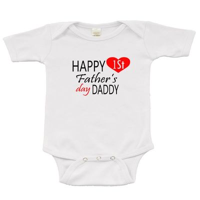 PandoraTees Short Sleeve Onesie w/Happy First Father's Day Daddy, White, 0-3m