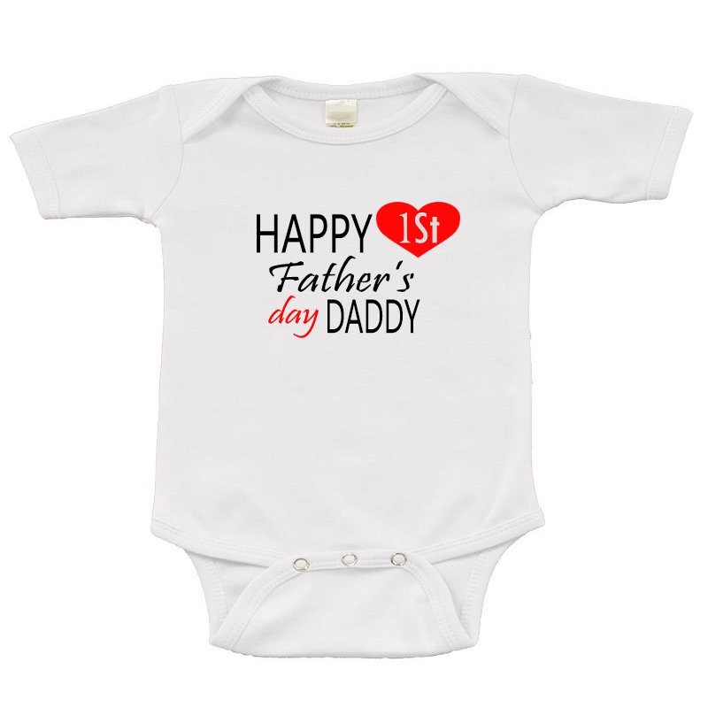 PandoraTees Short Sleeve Onesie w/Happy First Father's Day Daddy, White, 0-3m