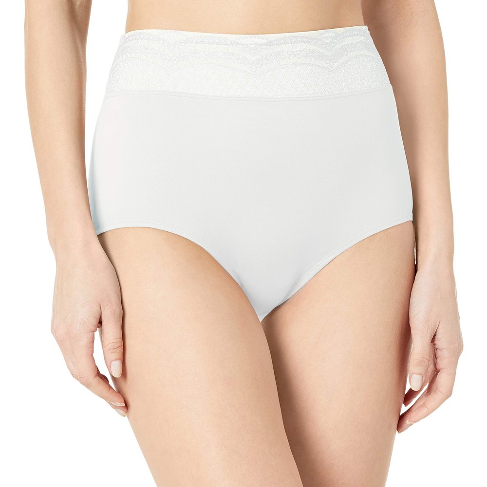 Warner's Women's No Pinching No Problem Microfiber with Lace Brief, White, Xl