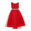 DreamHigh Wedding Flower Girl's Sequined Shining Crystal Waist Evening Dress up Red 7-8 Years view 1