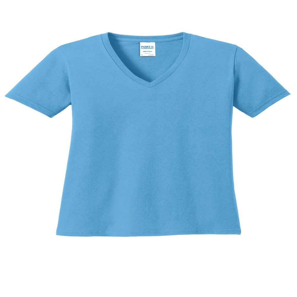 Port & Company Ladies Core Cotton V-Neck Tee XS Aquatic Blue