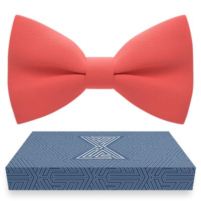 Coral Red Mens Bow Tie for Men Bow Ties Gabardine Material for Adults Big Bowtie Formal Pre-Tied Fabric Clip on Shape in Solid Handmade Colors for Prom & Wedding (Large, Coral)