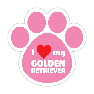 (5 Stickers Combo Deal) Dog Paw Shaped Bumper Sticker Vinyl Decal I Love My Golden Retriever Pink 5"X 5"