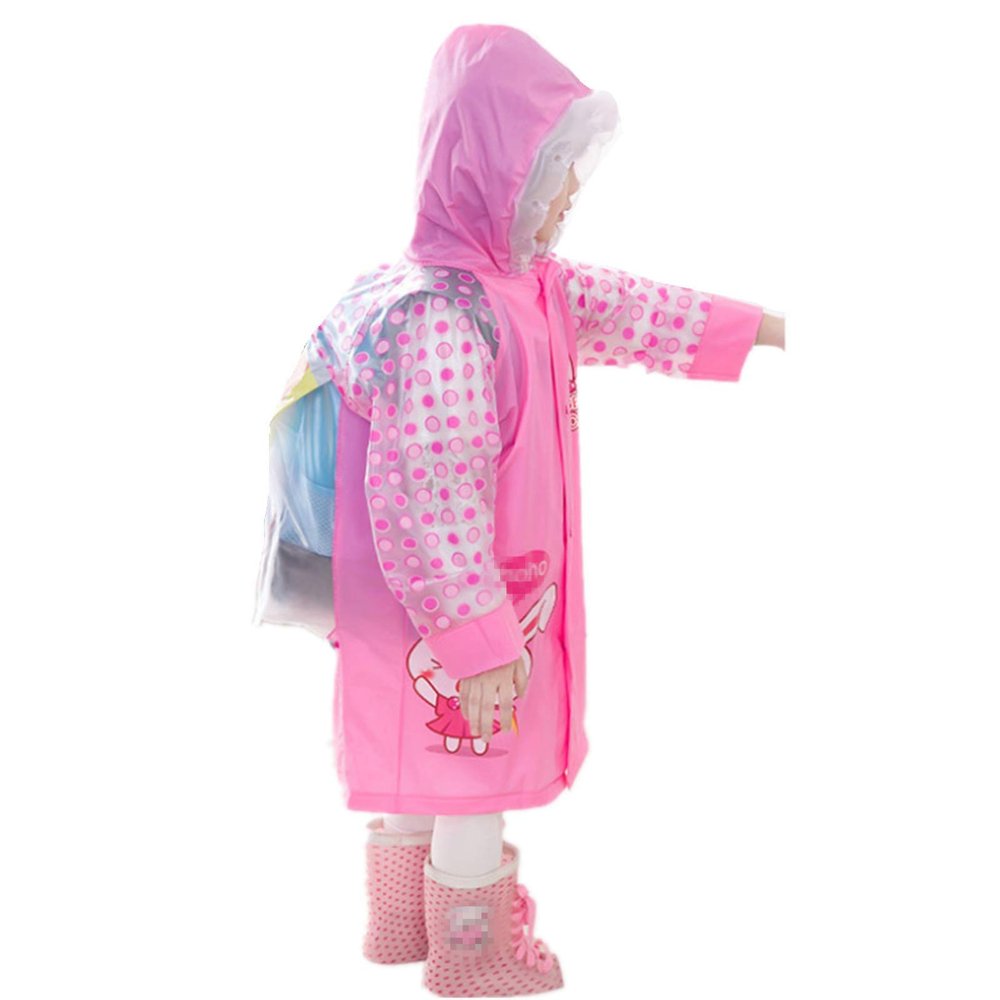 Taiduosheng Children's Kids Teens Jacket Rain Poncho Raincoat Hooded School Bag Cover Rainwear 2XL P Pink