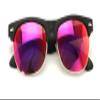 Classic Half Rim Round Vintage Retro Sunglasses (Matte Black, Purple Mirror) view 1