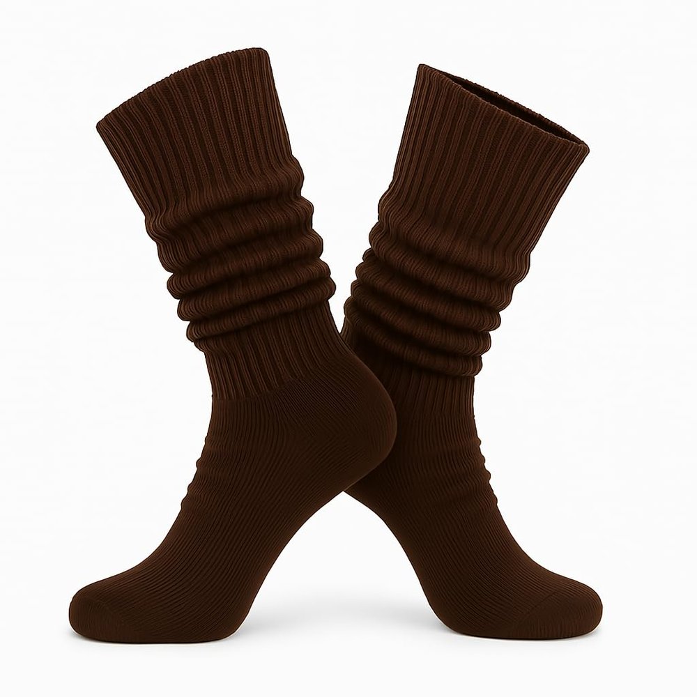 AWS/American Made Slouchy Scrunch Cotton Slouch Socks for Women Shoe Size 5 to 10 (Brown, 1 Pair)
