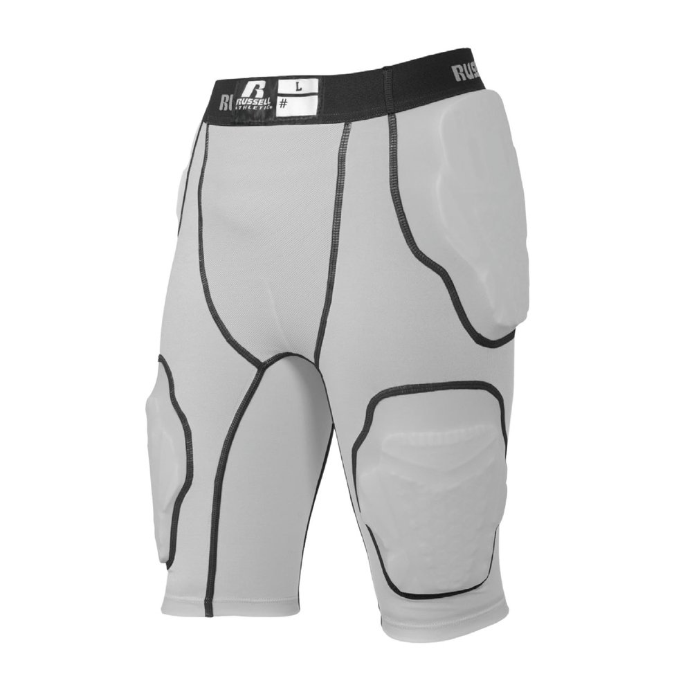 Russell Athletic 5-Pocket Integrated Girdle Advanced Protection and Comfort for Men: Ultimate Football Girdle with Strategic Padding for Thighs, Hips, Tailbone, and Cup Pocket, Grid Iron Silver, 2XL
