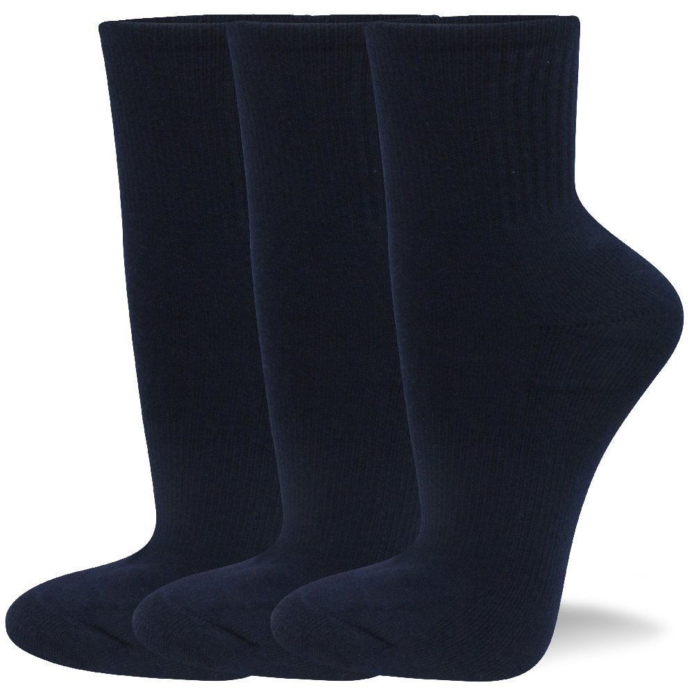 COUVER Unisex Cushion Performance Athletic Socks for Running Tennis, and Casual Use, Medium Size (3 Pack) - Navy