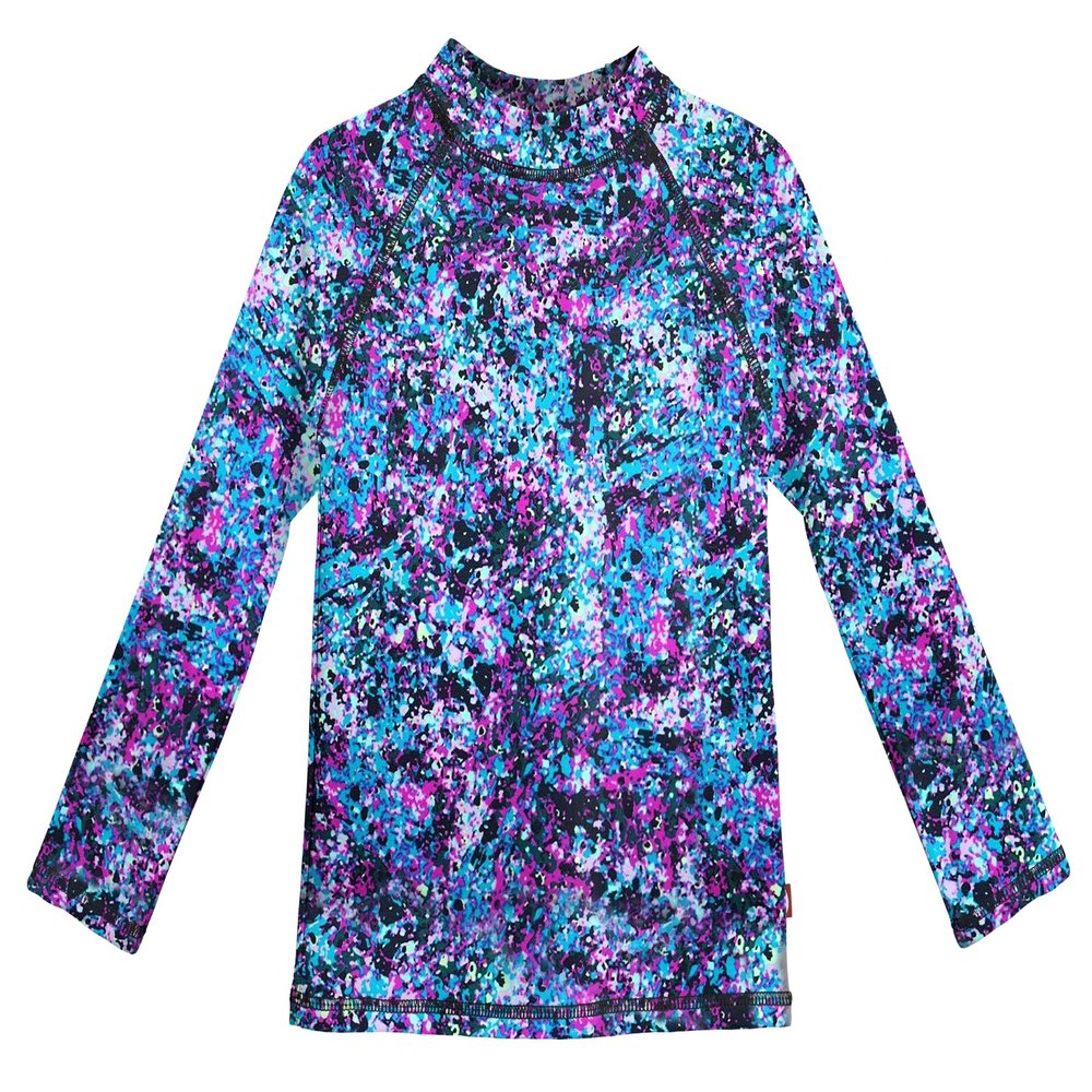 Made in USA Long Sleeve Girls' Rashguard Swimming Suit Swim Tshirt Tee UPF50+ Sun Protection for Beach Pool Summer Fun, Splatter, 4T