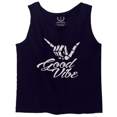 0013. Big Good Vibe Bones Hand Shaka Cool Vintage Hipster Graphic Men's Tank Top (Navy Blue, Small)