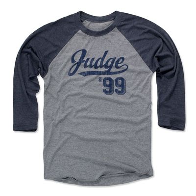 500 LEVEL Aaron Judge 3/4 Sleeve T-Shirt (Baseball Tee, Large, Navy/Heather Gray) - Aaron Judge Script B
