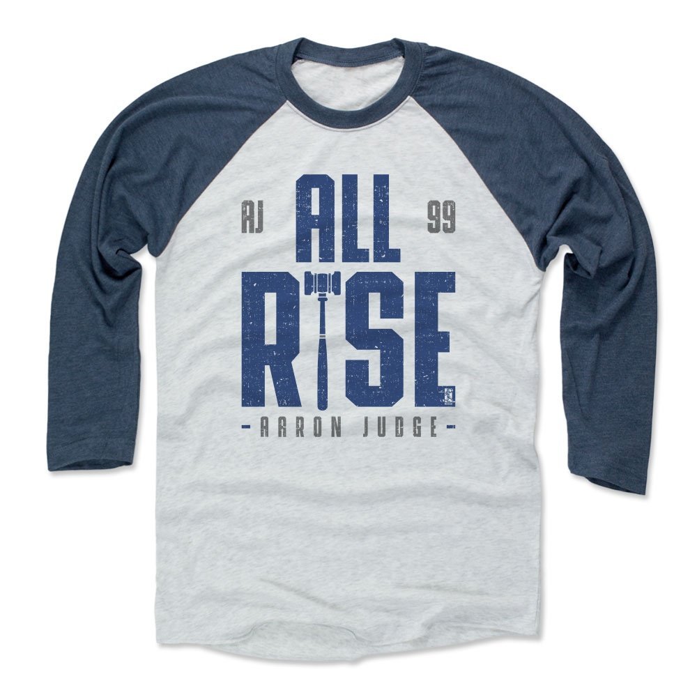 500 LEVEL Aaron Judge 3/4 Sleeve T-Shirt (Baseball Tee, Small, Indigo/Ash) - Aaron Judge Rise B