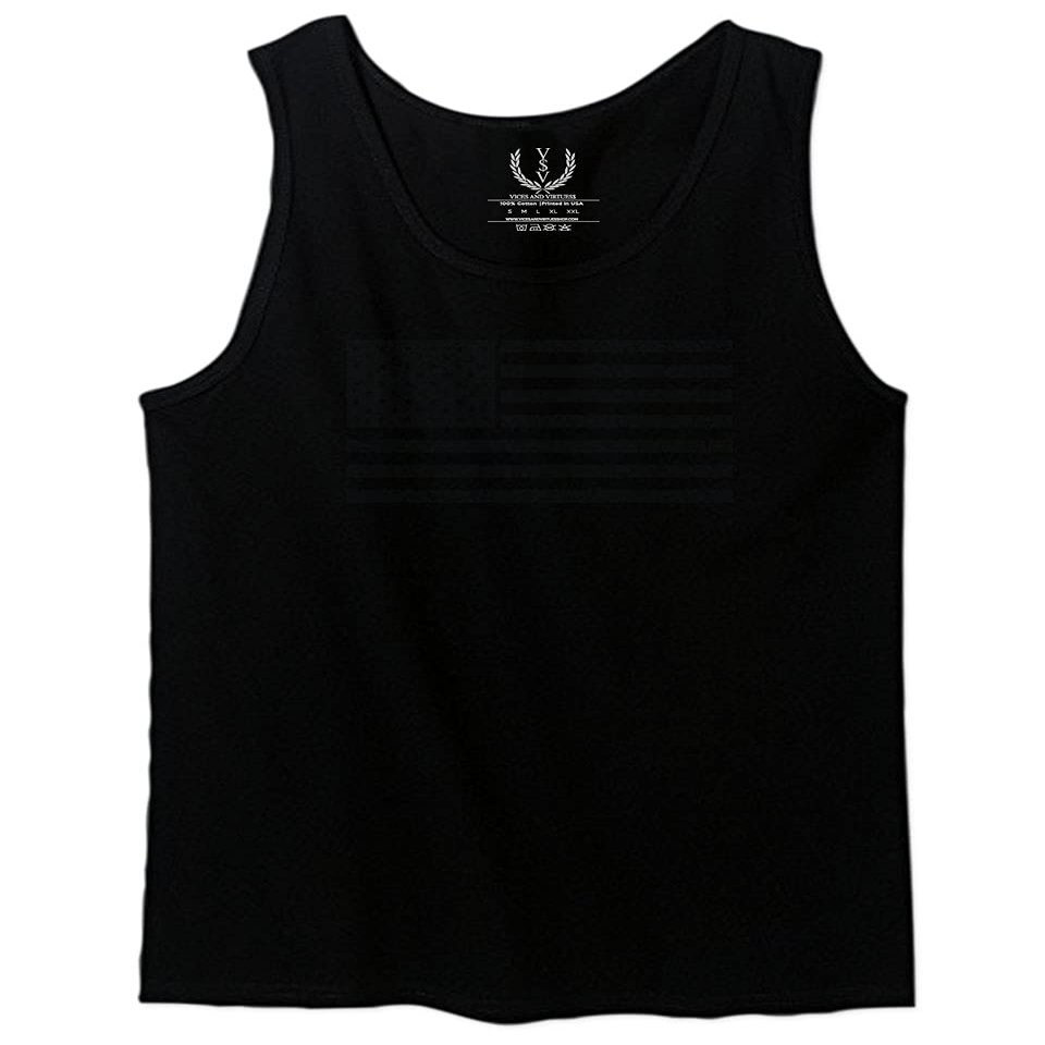 0023. United States of America Vintage American Flag USA us Military Patriotic Style Men's Tank Top (Black, Small)